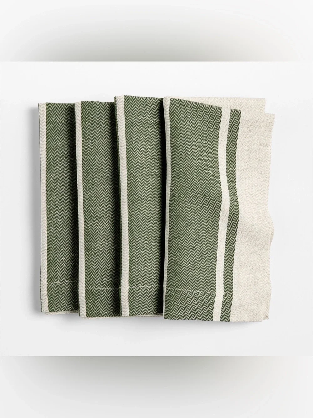 NWT CRATE & BARREL Green Linen Stripe Napkin Set